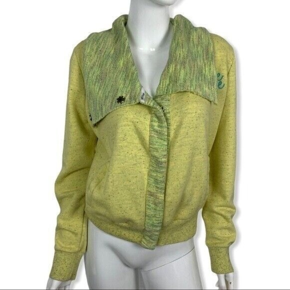 BKE Womens Sweater Small Yellow Snap Front Lounge Streetwear Cozy Retro
